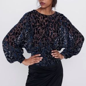 ZARA Sheer Leopard Print Top - M